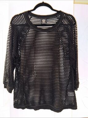 Bobeau Black Open-Knit Crochet Top NWOT Size Small